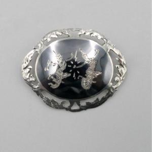 Broche En Argent Massif Et émail, Danseurs Du Siam.