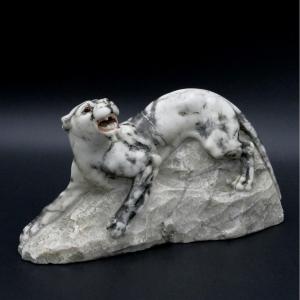Panther In Marble, Late 19th Century, Attributed To Joseph Carlier (1849 1927).