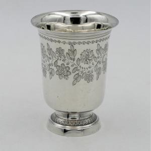 Timpani On Pedestal, Sterling Silver, Decor Engraved With Flowers, 19th Century, Minerva.