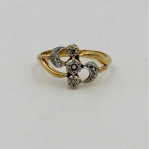 Art Nouveau Ring, Yellow Gold, White Gold, White Stones, Tdd 54.5.
