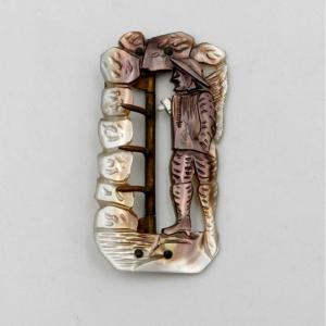 Belt Buckle, Carved Mother-of-pearl With Sailor Decor, 19th Century.