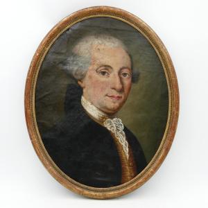 Portrait d'homme d'époque Louis XVI, huile sur toile ovale, fin XVIIIe siècle, à restaurer.