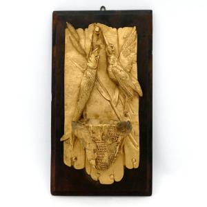 [Rare] Pyrogène mural en bronze doré, décor naturaliste, fin XIXe siècle.