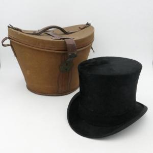 Boite à chapeau fin XIXe, malletier « Au Départ», Paris, haut de forme, Lisbonne.