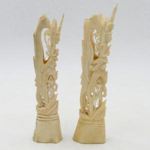 Bali, Pair Of Bone Sculptures Representing The Goddess Dewi Sri, Mid-20th Century, Indonesia.