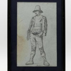École Italienne, dessin au graphite, « Ciociaria » portrait d'homme en pied, XIXe siècle.