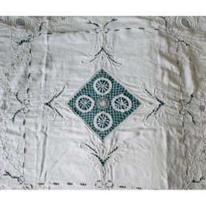 Embroidered And Openwork Bedspread For A Double Bed, Art Nouveau Style.