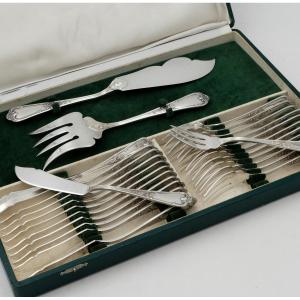 Ercuis, Cutlery, Silver-plated Metal Fish Service, Case, 20th Century.