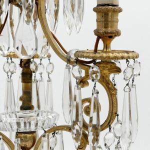 Gilt Bronze Chandelier, Decorated With Eagle Heads, Crystal Drops, Empire Style, 19th Century.