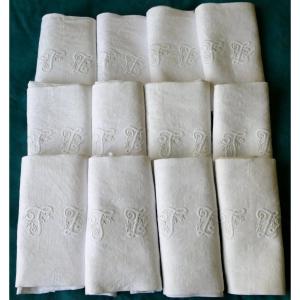 Twelve Large "t L" Damask Towels In The Art Nouveau Style, Early 20th Century.