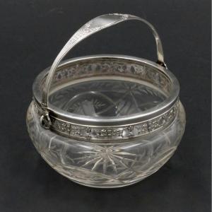 Small Cup Or Bezel In Engraved Crystal, Sterling Silver Mount, Minerva.