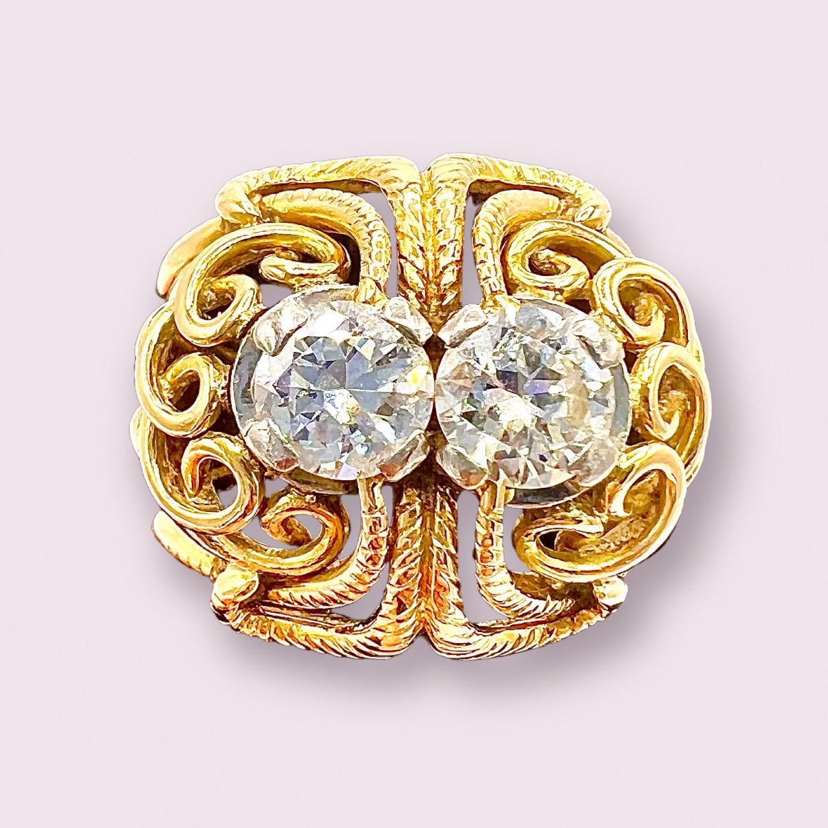 Superb Cocktail Ring From The 1950s In 18 Carat Gold, Set With Two Modern Cut Diamonds,-photo-3