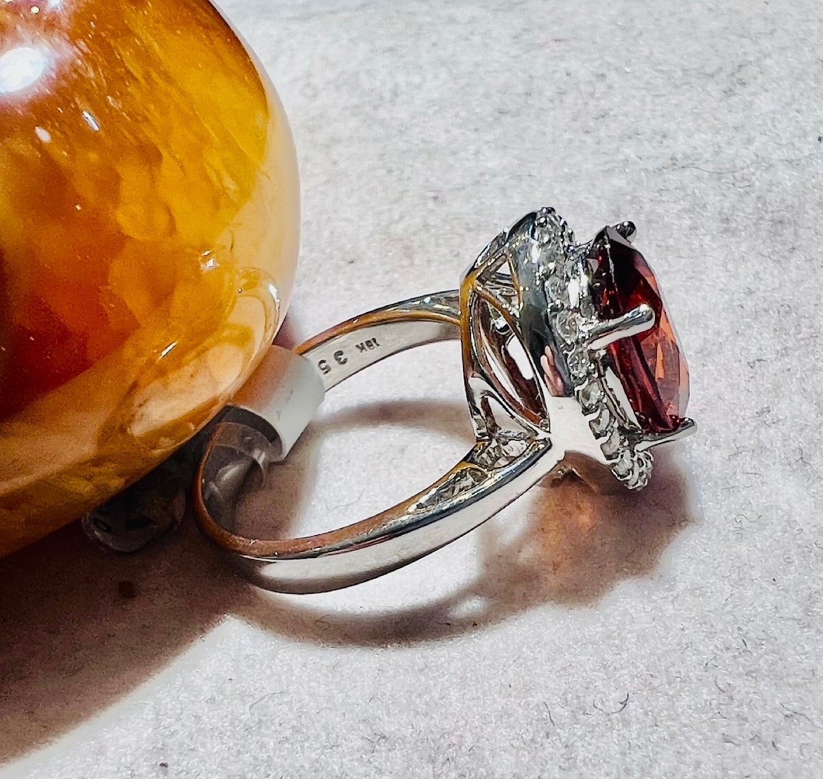 An 18k White Gold Ring Set With A Superb Orange "spessartite" Garnet-photo-2