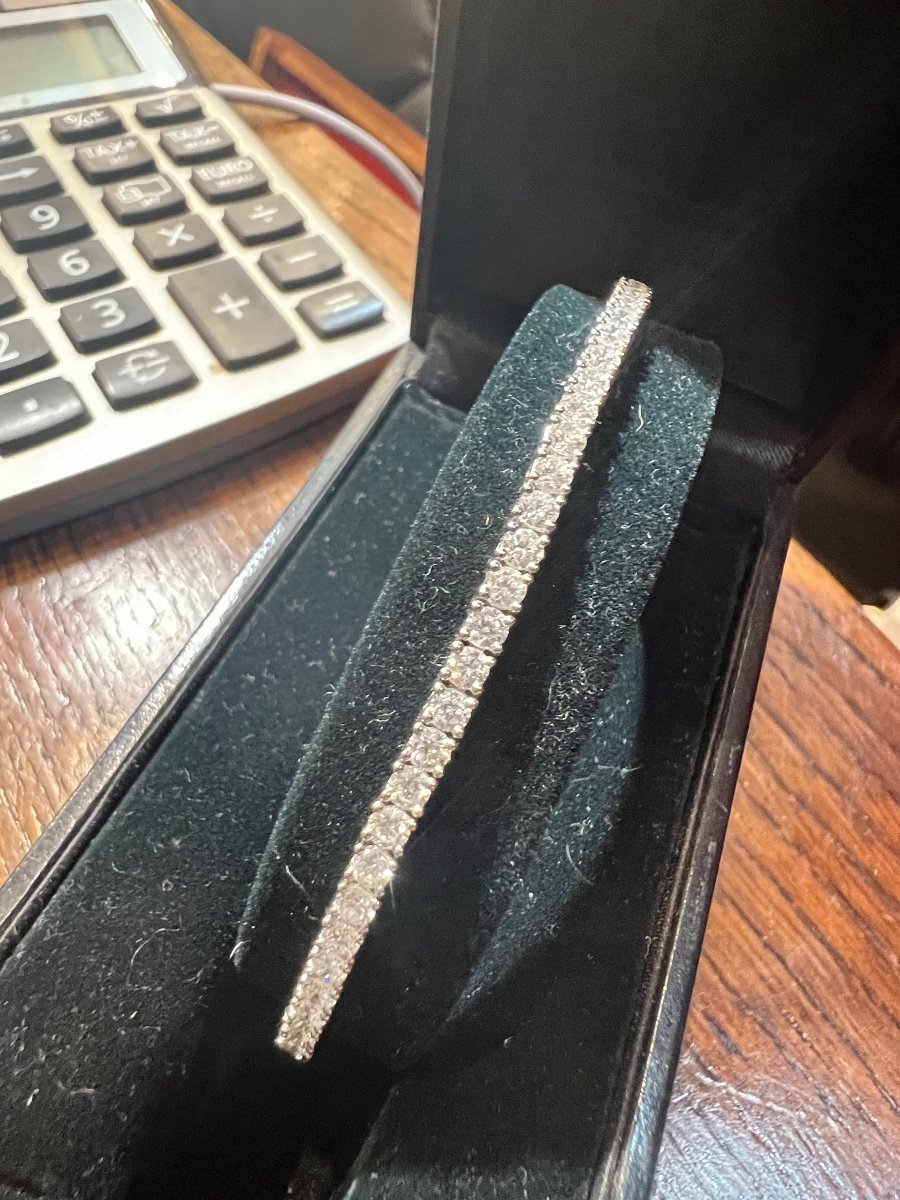 "tennis Line" Bracelet 18 Carat White Gold Set With Diamonds Totaling 4 Carats-photo-2