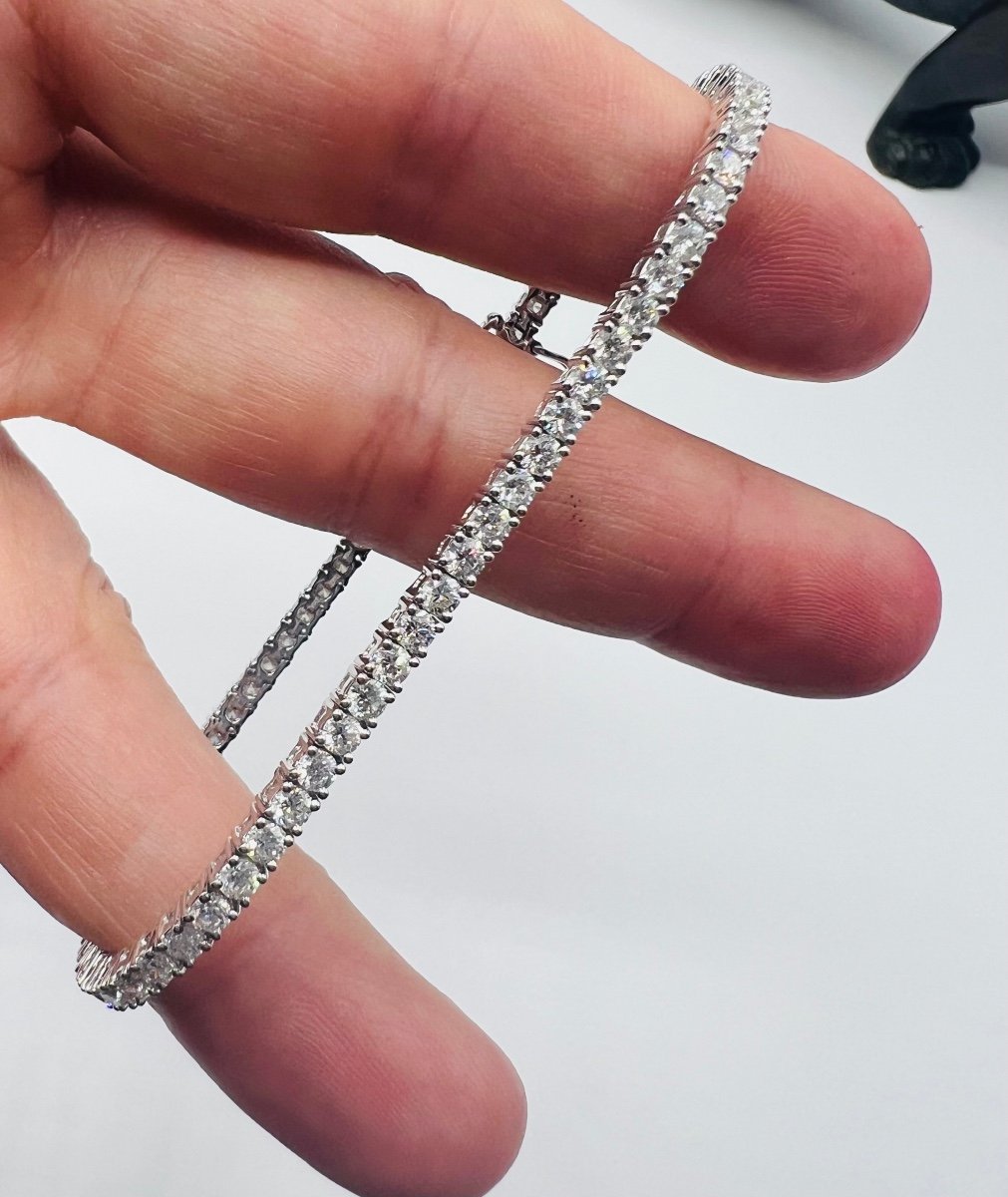 "tennis Line" Bracelet 18 Carat White Gold Set With Diamonds Totaling 4 Carats-photo-4