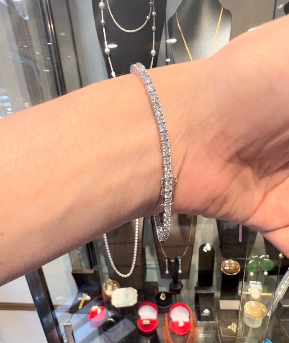"tennis Line" Bracelet 18 Carat White Gold Set With Diamonds Totaling 4 Carats-photo-7