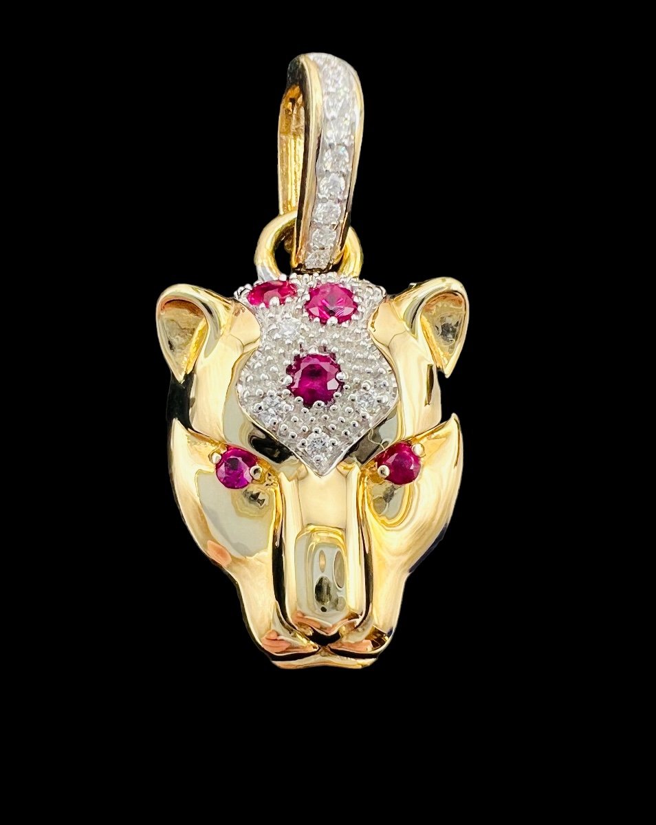 Pendant In 18 Carat Gold Set With Rubies And Diamonds