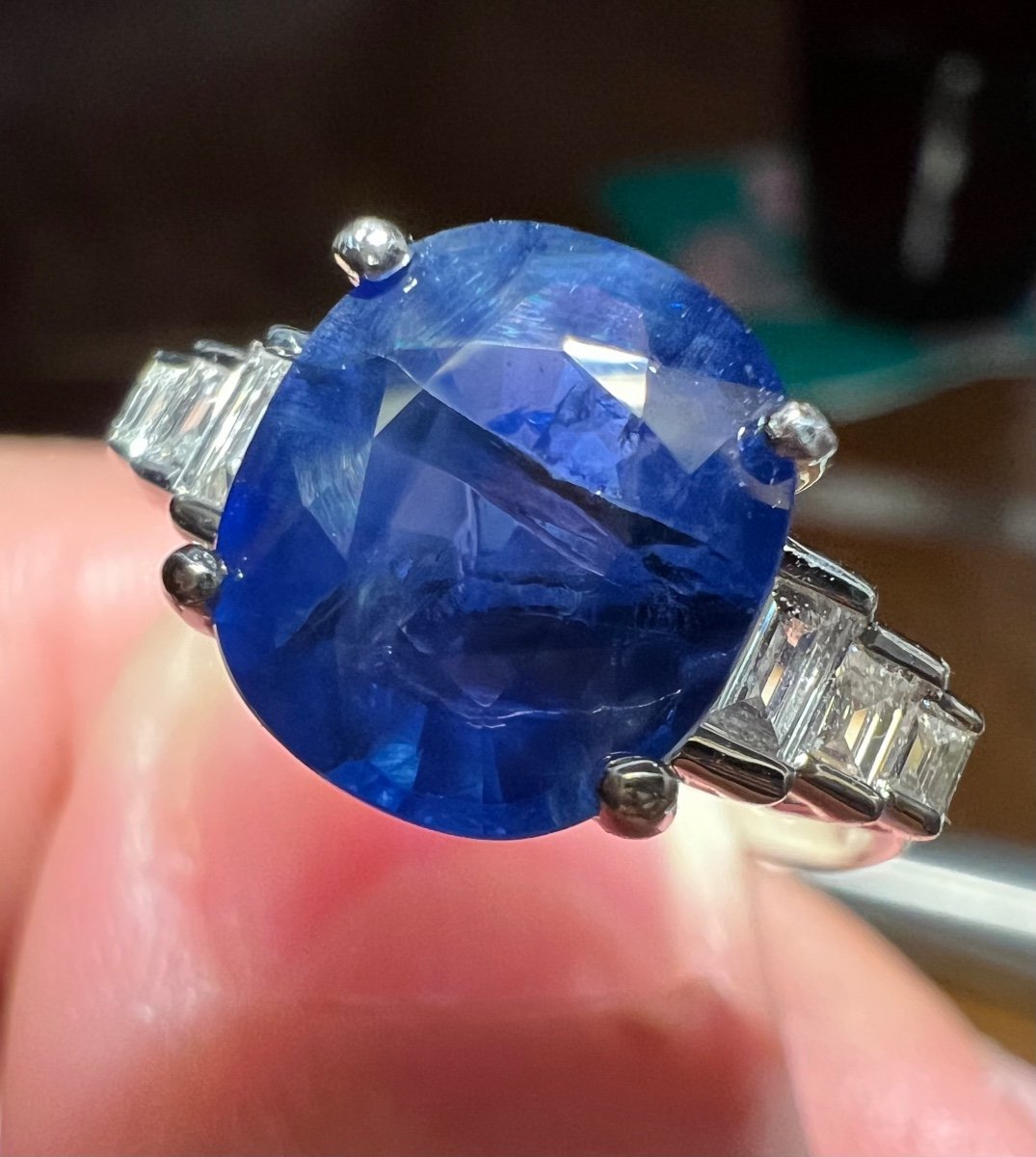 Sapphire Diamond Ring 18 Carat White Gold-photo-3
