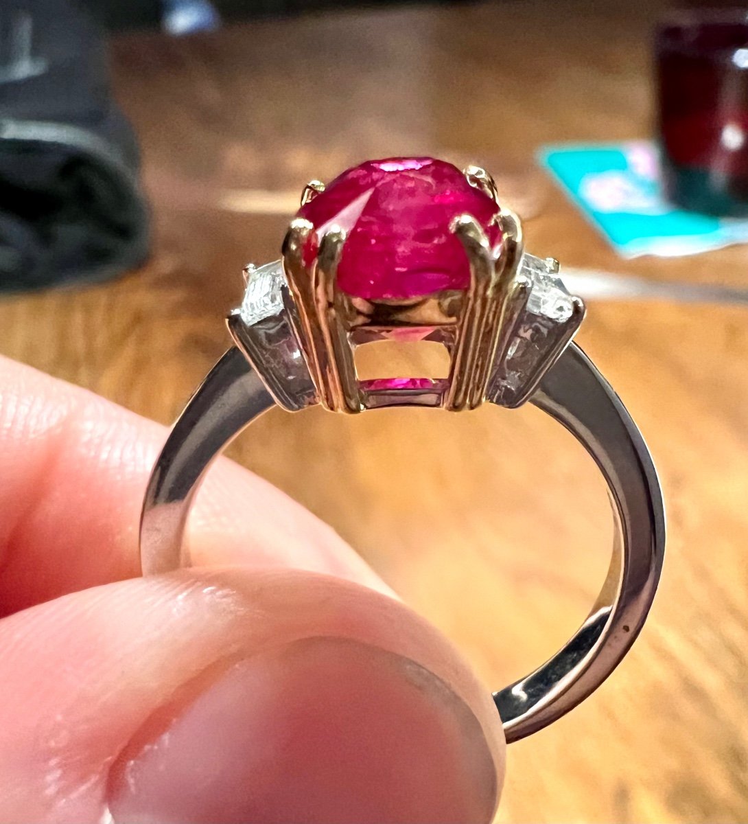 Natural Ruby Ring in 18K White Gold. 47.17 Carat Ruby and Bl