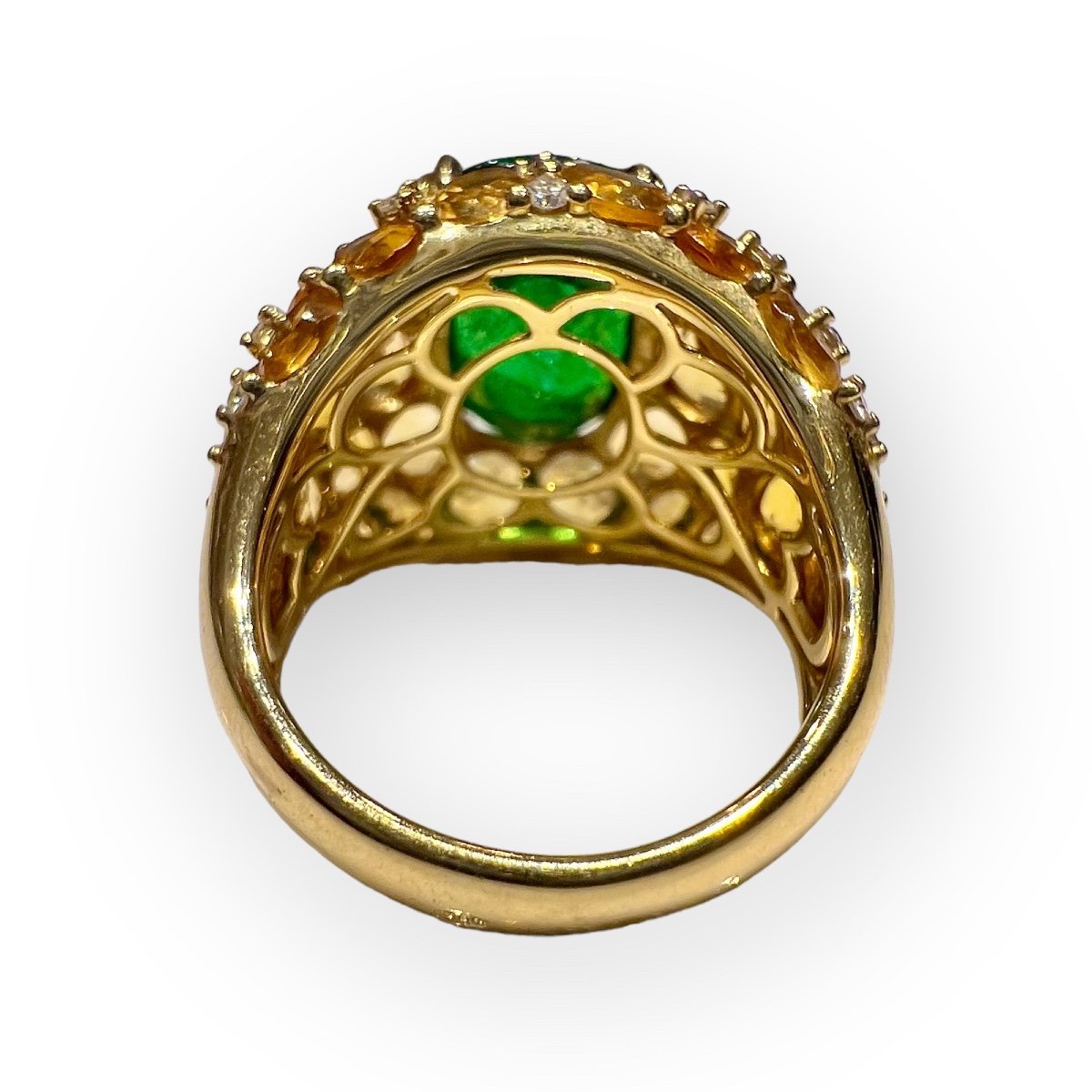 Bague cocktail en or jaune 18 ct, tsavorite certifiée 7,20 ct, citrines et diamants-photo-1