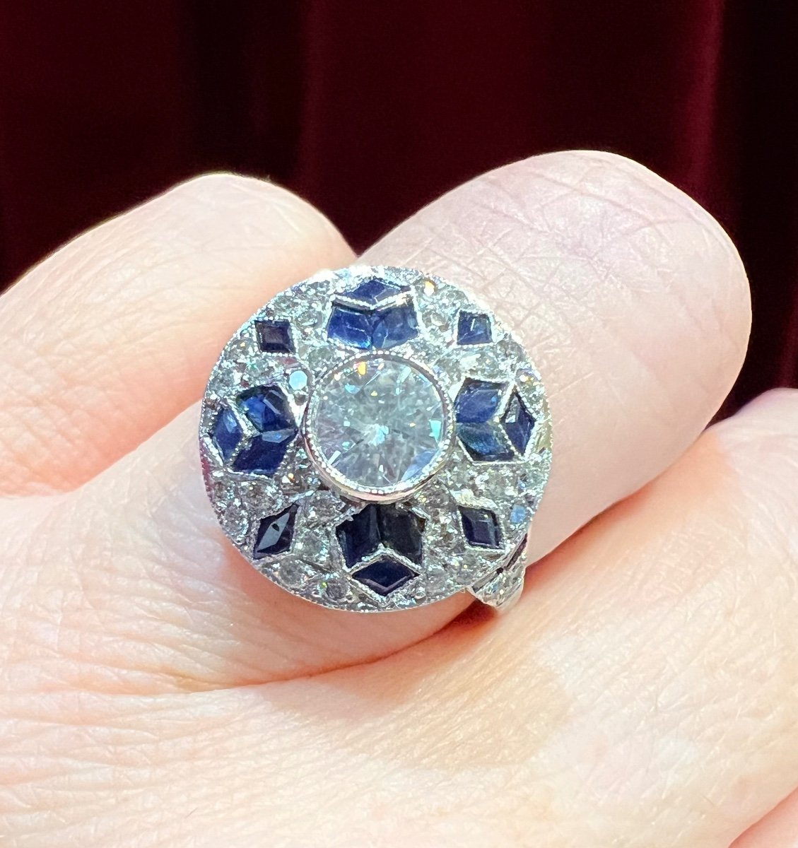 Bague Art Déco, En Platine Sertie De Diamants Et De Saphirs-photo-4