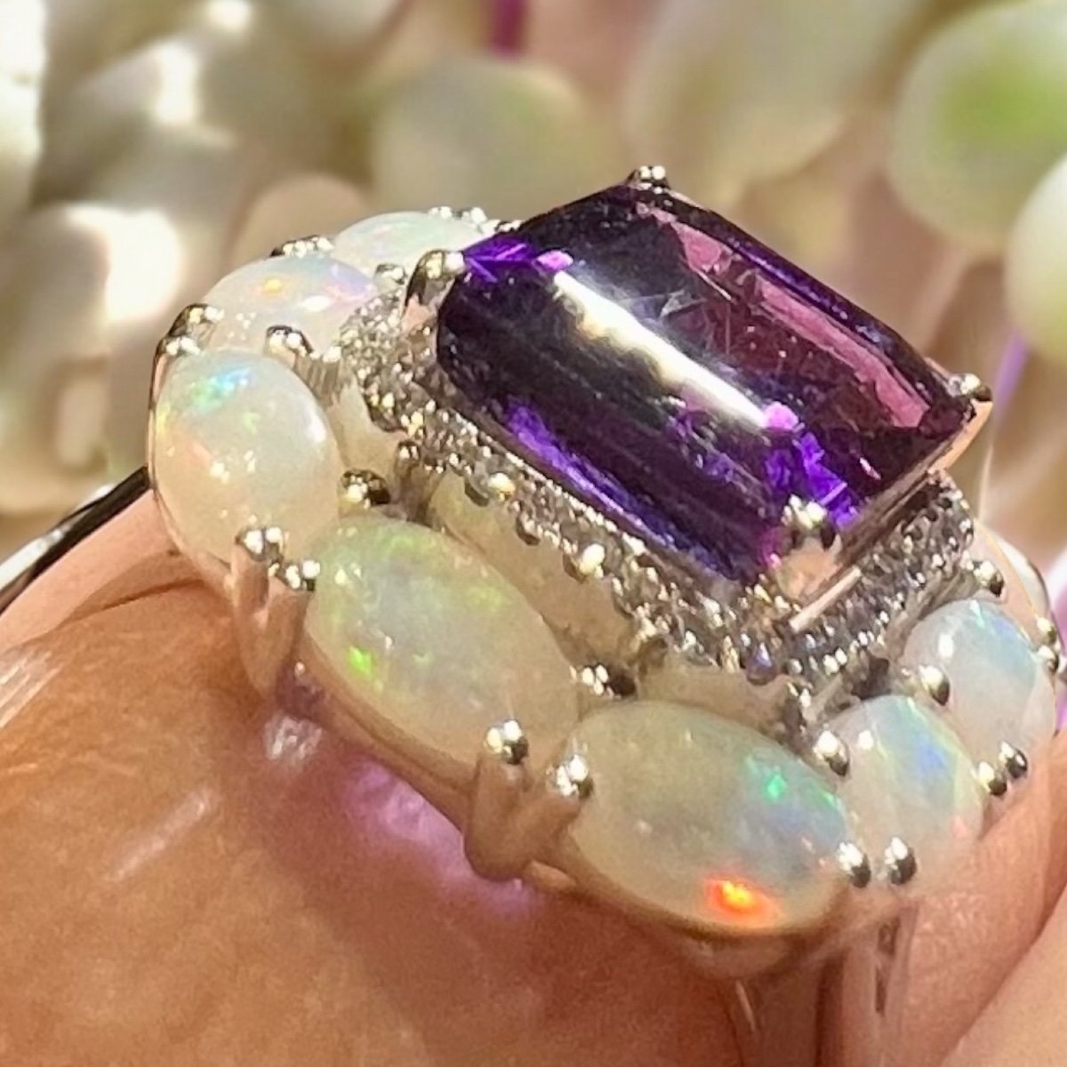 Amethyst And Opal Ring, 18 Carat White Gold-photo-5