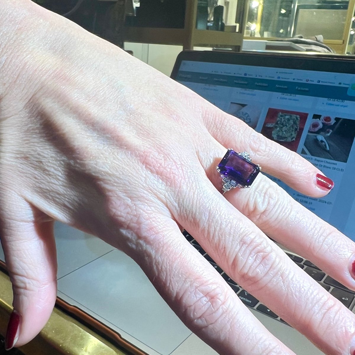 Amethyst Ring, Diamonds, 18 Carat White Gold-photo-1