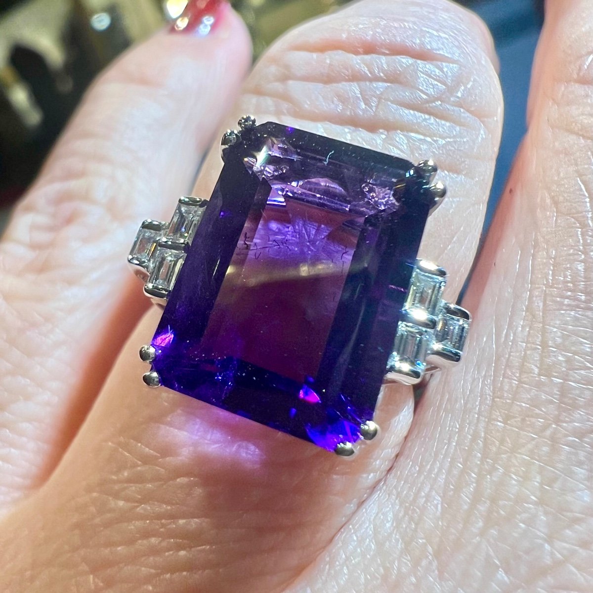 Amethyst Ring, Diamonds, 18 Carat White Gold-photo-2