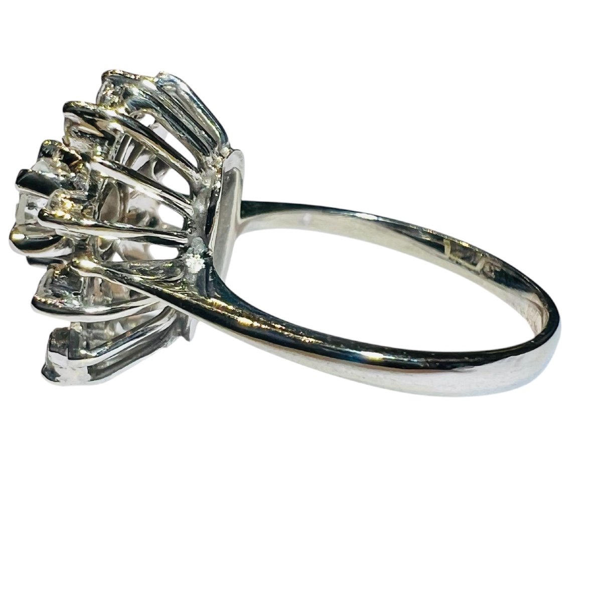 Vintage Engagement Ring, "star" Model, 18-carat White Gold, Set With Diamonds, 1960s Era-photo-4