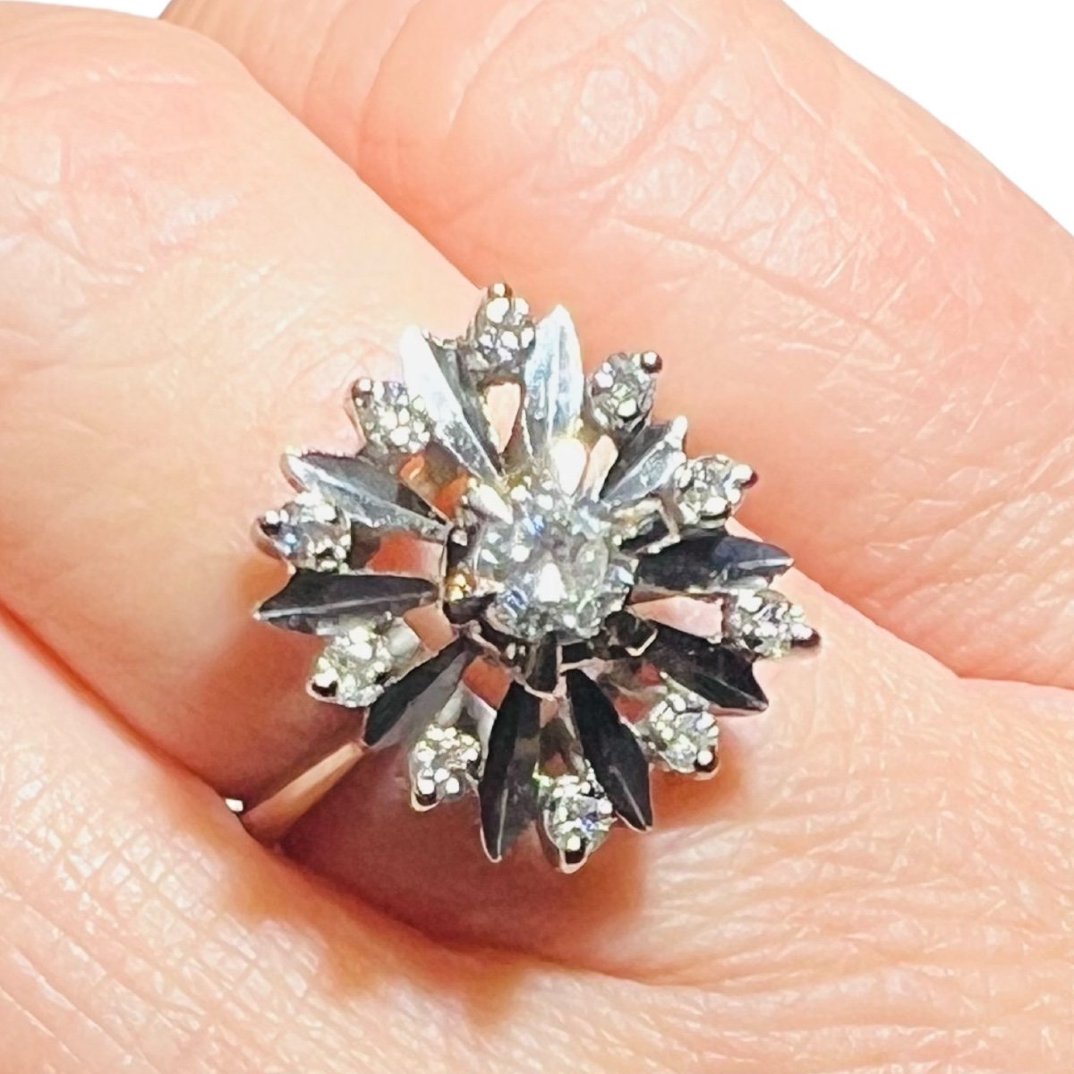 Vintage Engagement Ring, "star" Model, 18-carat White Gold, Set With Diamonds, 1960s Era-photo-7