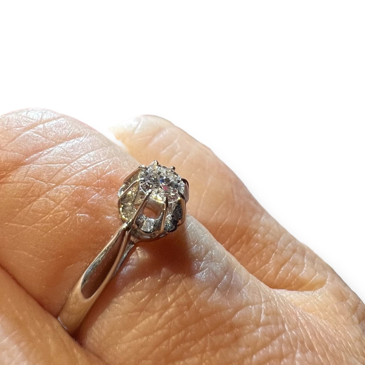 Diamond Flower Solitaire Ring – Art Deco Period, Circa 1930-photo-2