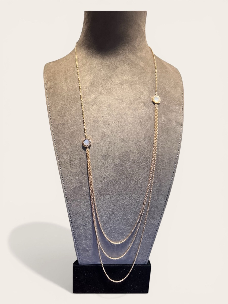 Bvlgari Bvlgari Sautoir Necklace In 18-carat Rose Gold, Mother-of-pearl And Onyx, 90 Cm, Bvlgari Signed Clasp-photo-3