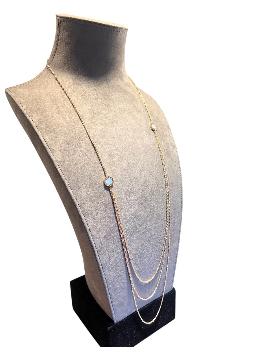 Bvlgari Bvlgari Sautoir Necklace In 18-carat Rose Gold, Mother-of-pearl And Onyx, 90 Cm, Bvlgari Signed Clasp-photo-4
