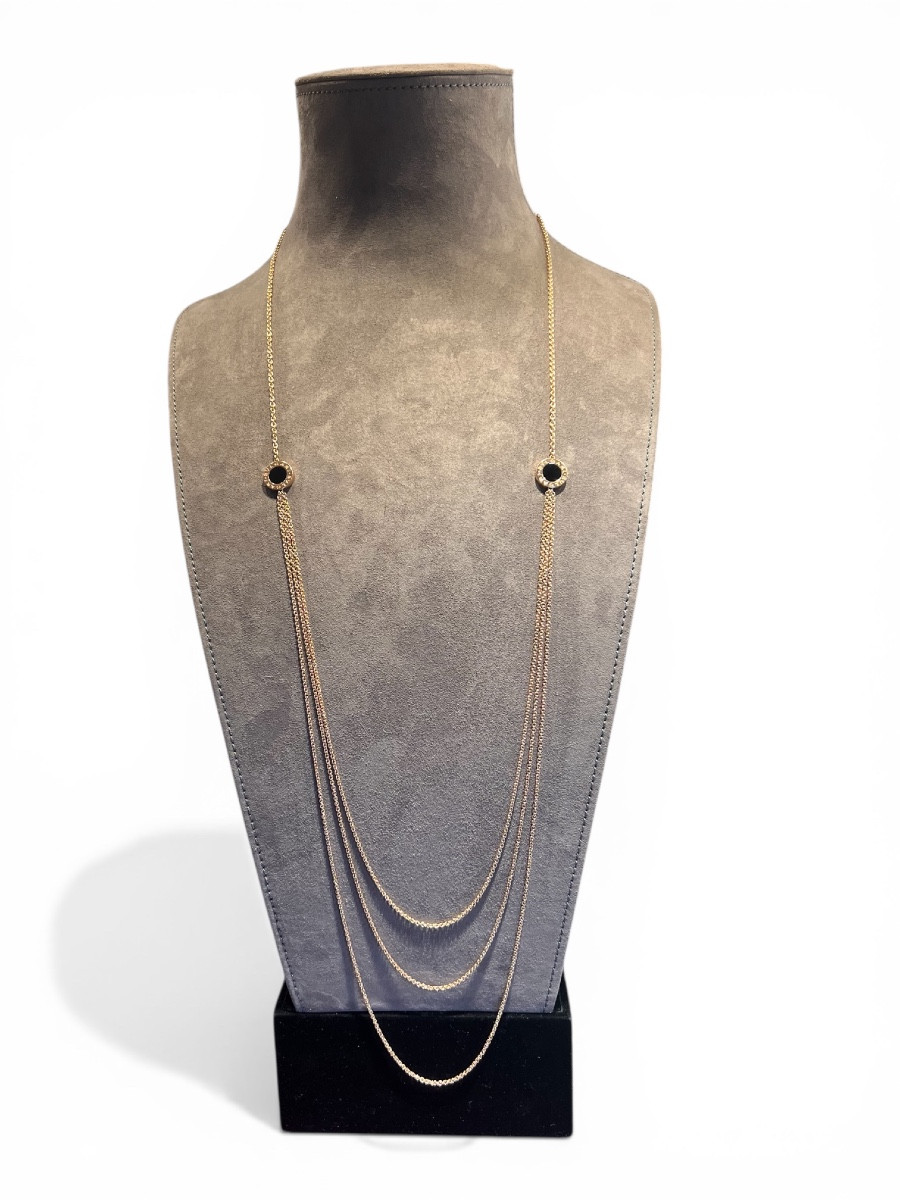 Bvlgari Bvlgari Sautoir Necklace In 18-carat Rose Gold, Mother-of-pearl And Onyx, 90 Cm, Bvlgari Signed Clasp