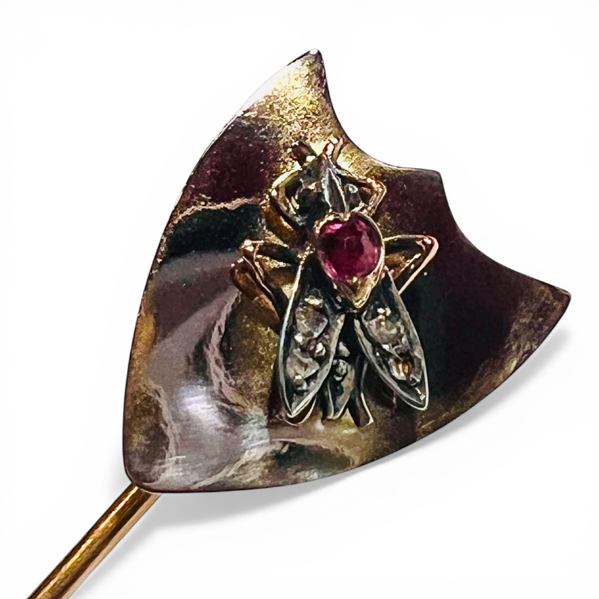 Antique Tie Pin, Late 19th Century, In 18-carat Gold, With A Stylized Fly, Rubies And Diamonds -photo-3