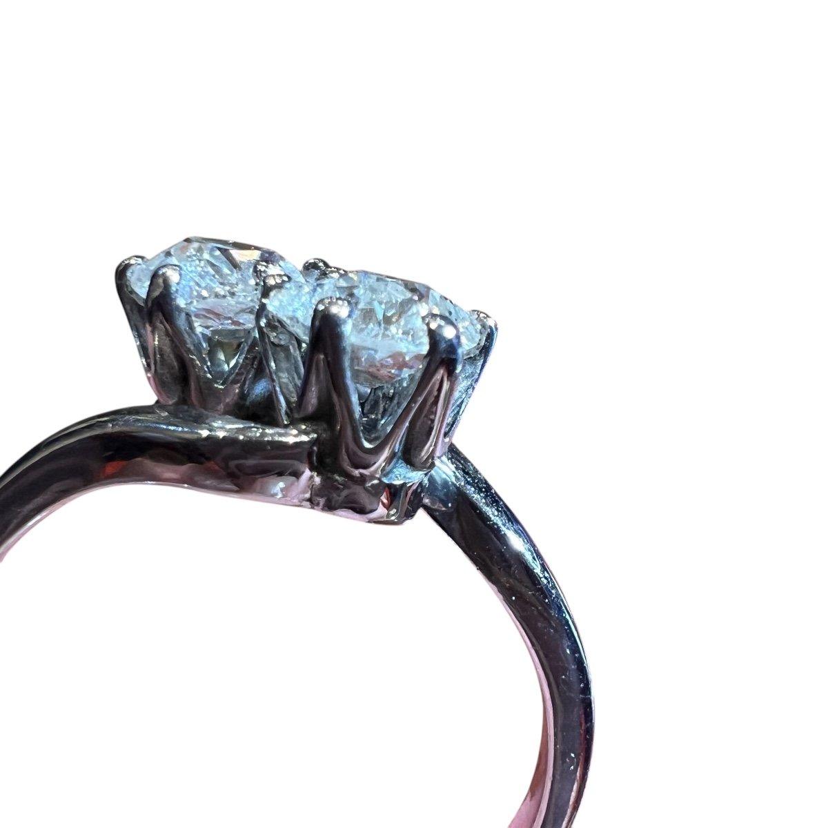 bague diamant ,or 18carats blanc, deux diamants taille ancienne, bague "toi et moi"-photo-6