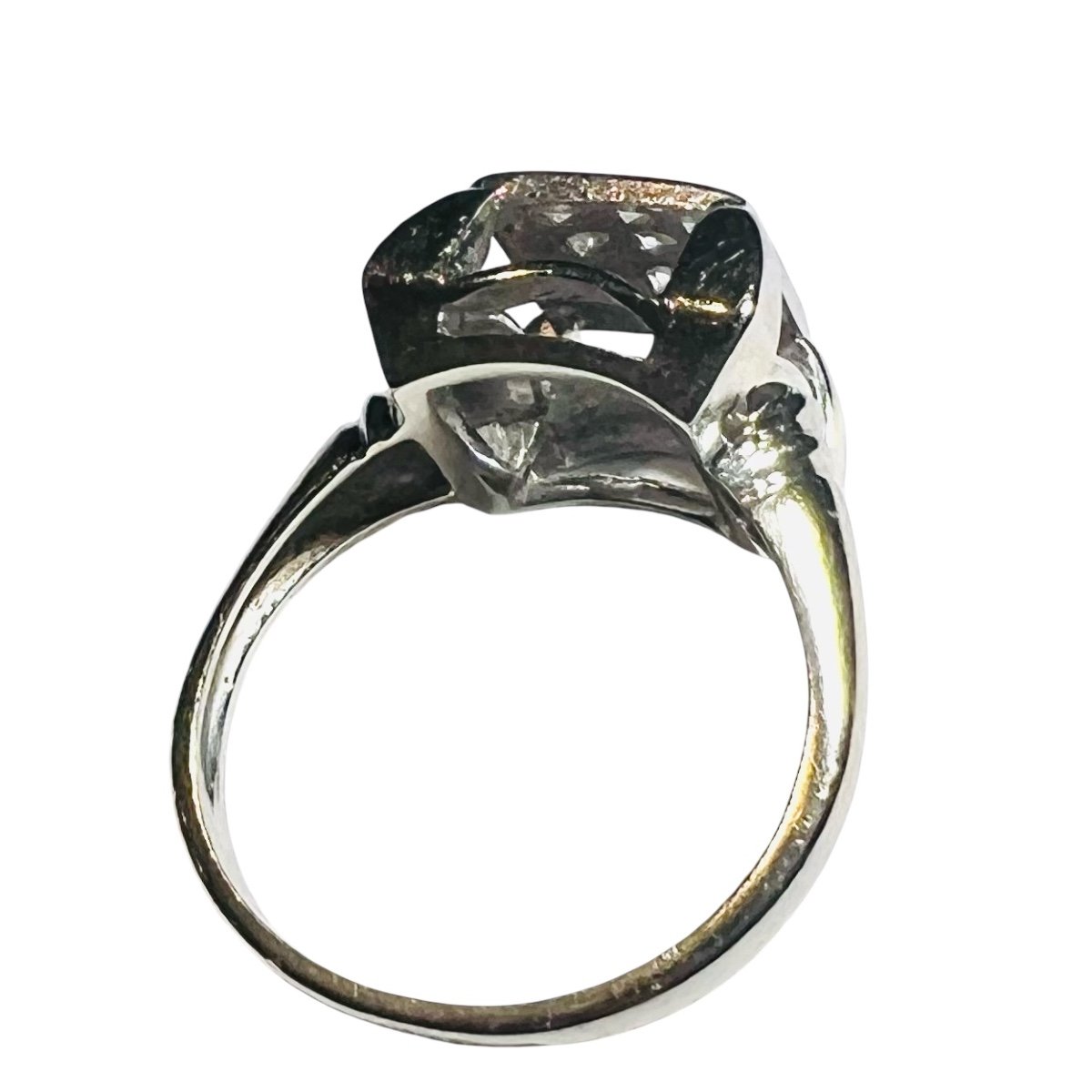 Bague diamant ,   or 18 ct blanc,   9 diamants pour 0.35 ct , époque 1930/1940-photo-4