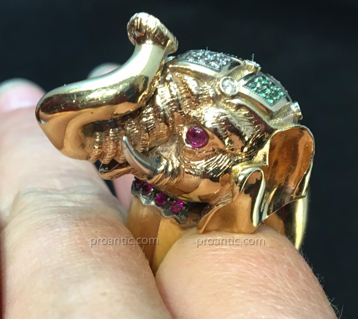 9ct Gold Ring Set With Gemstones Elephant Head-photo-2