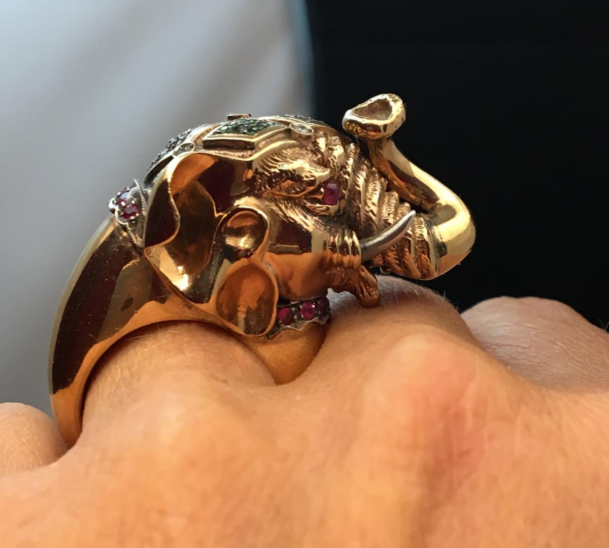 9ct Gold Ring Set With Gemstones Elephant Head-photo-4