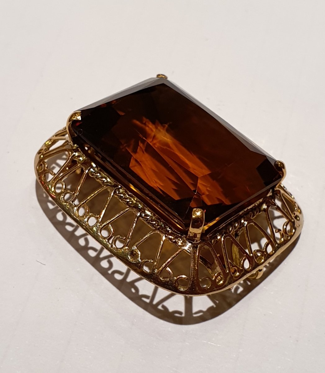 18ct Gold Pendant Brooch Set With Citrine Color Cognac-photo-4