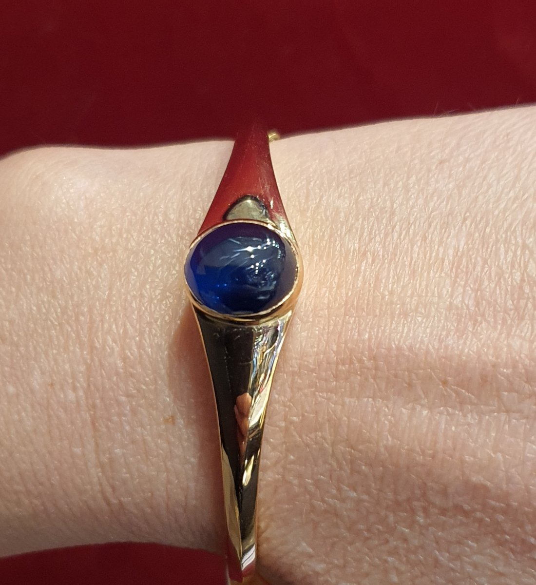 bracelet en or rose 18ct serti d un cabochon de saphir-photo-2