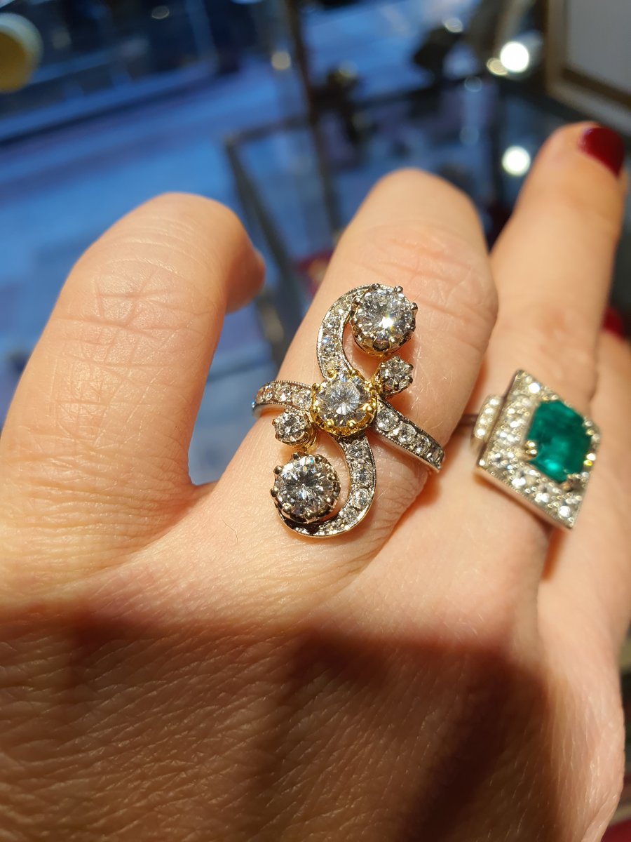 bague en or 18ct sertie epoque Napoléon III de diamants taille ancienne et taille moderne-photo-3
