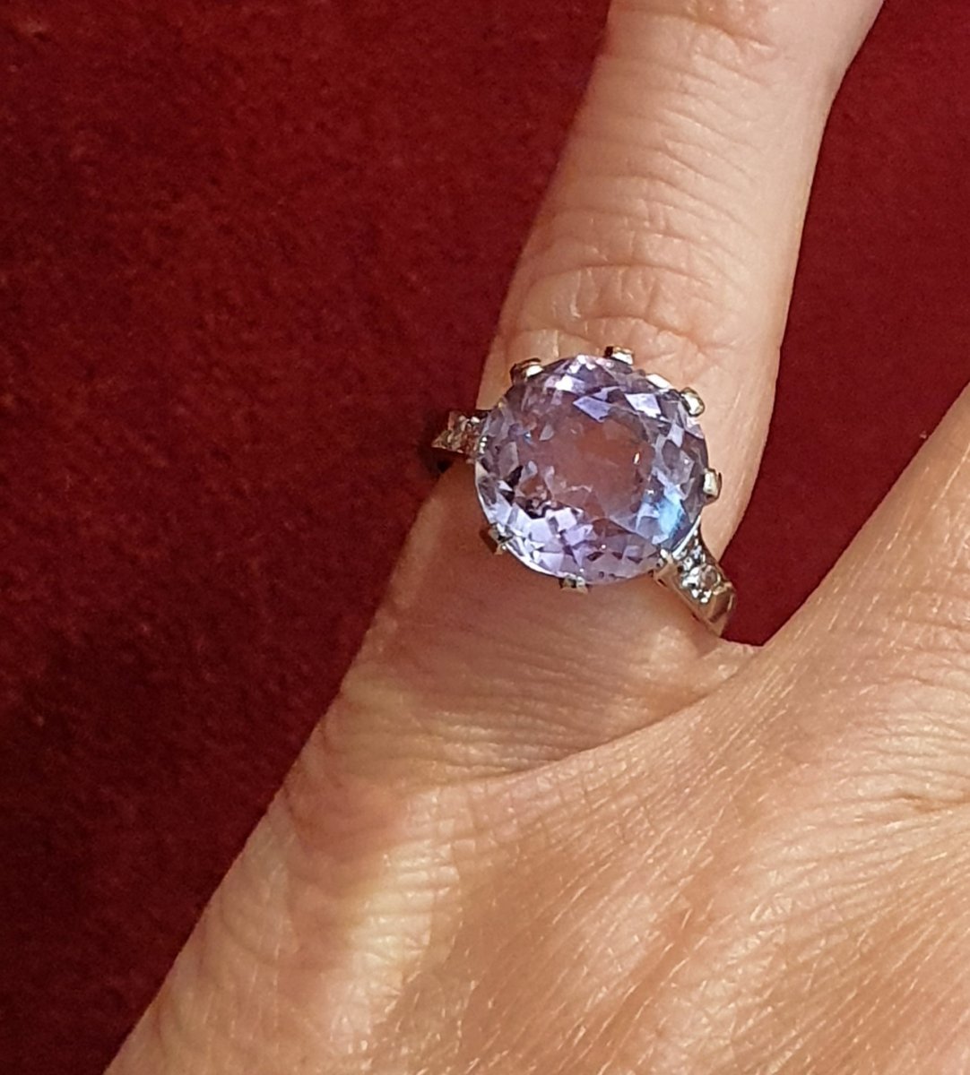 bague en platine et or sertie amethyste et pavage de brillants-photo-2