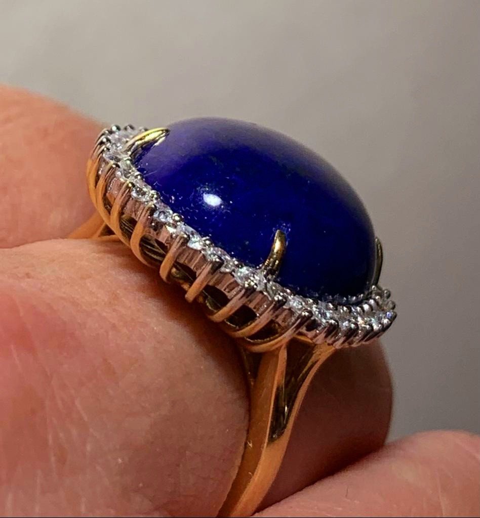  Bague Or Jaune Sertie D Un Lapis Lazuli Entouré De Brillants -photo-2