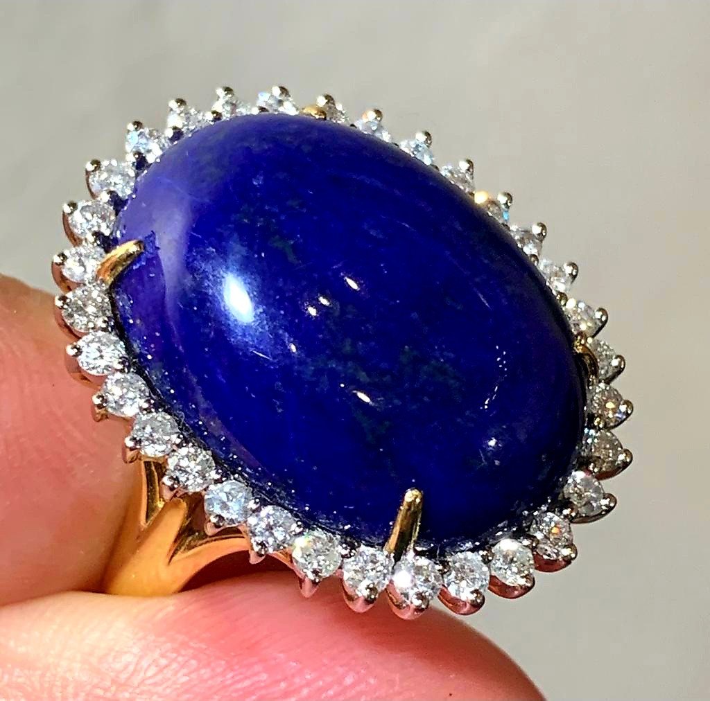  Bague Or Jaune Sertie D Un Lapis Lazuli Entouré De Brillants 