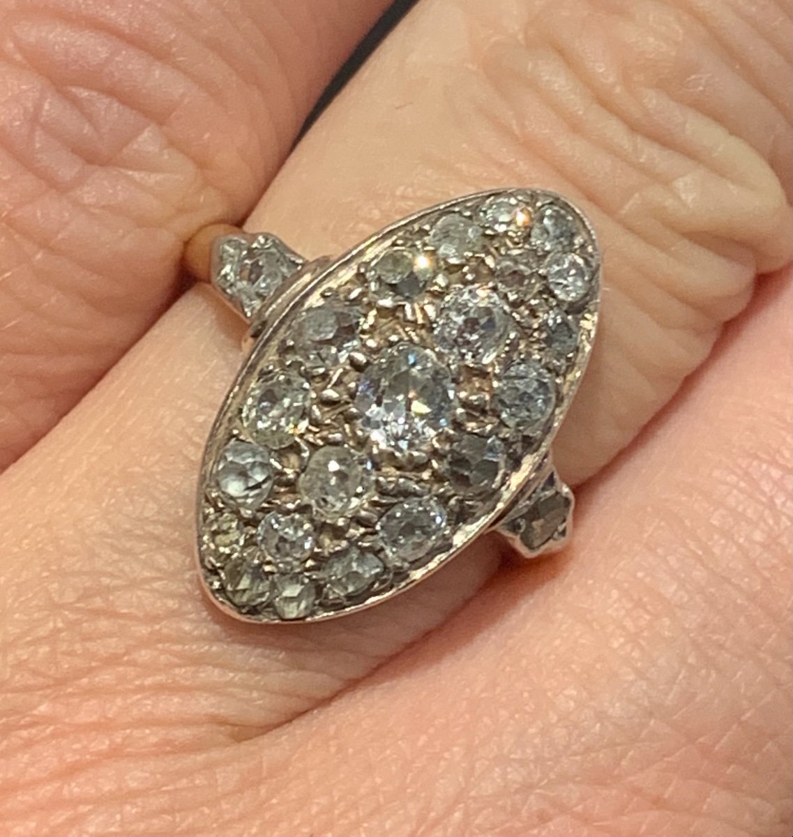 Bague Marquise XIX Eme Siècle Diamants Taille Ancienne