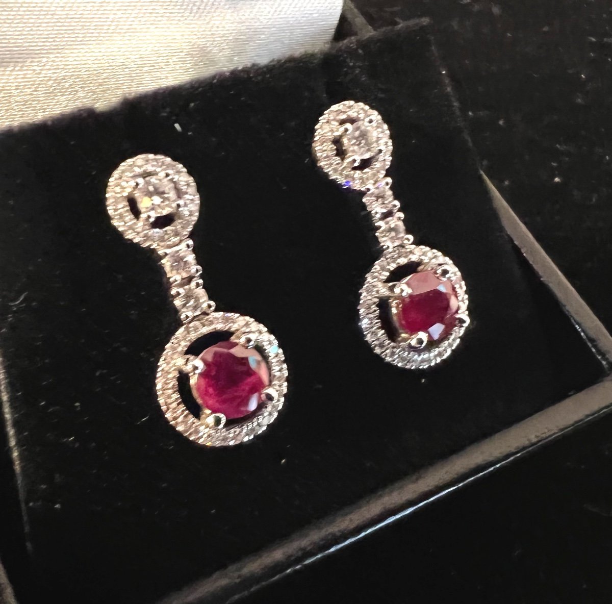 18ct White Gold Earrings Set With Rubies And Brilliants