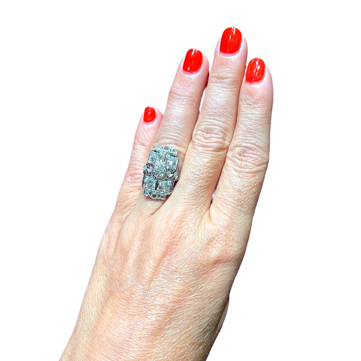 Ring In Platinum And 18ct Gold Set With Old Cut Diamonds-photo-4