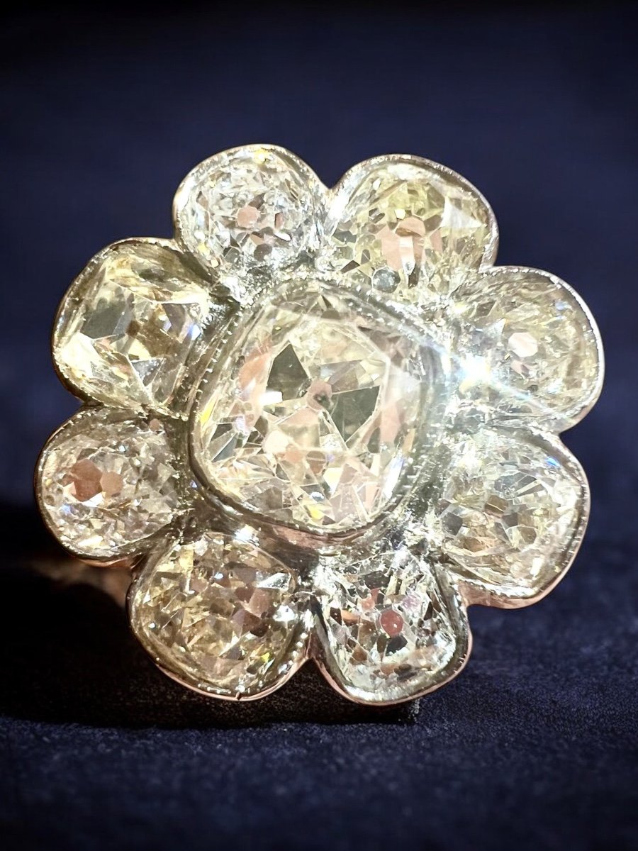 Bague En Or 18ct Sertie De Diamants Taille Ancienne -photo-3