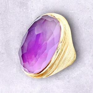 Ring In 18 Carat Yellow Gold Set With A Faceted Amethyst